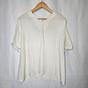 Vintage Liquid Silk Peters & Ashley Sea Shell Embroidery Detail Blouse Size 14